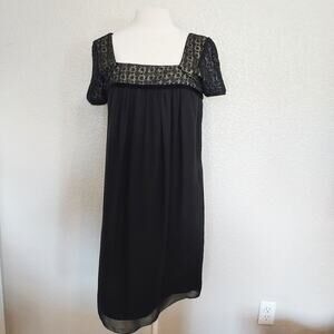 Vintage Vivienne Tam 100% Silk Black Knee Length Shift Dress Size 10